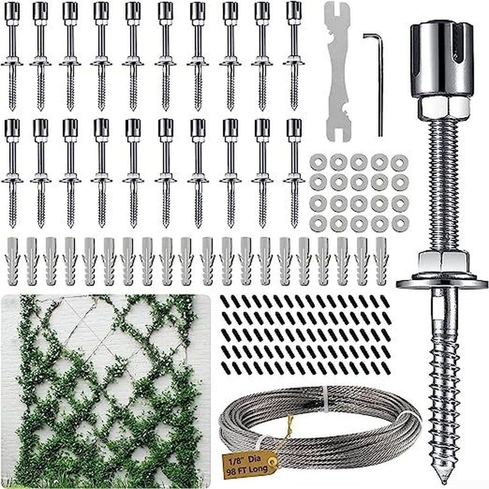 Pflanzenkletterdraht, Edelstahlkabel, Garten-Rankgitter, Drahtseil mit Kreuzschnalle, Set für Rankenunterstützung, Outdoor-Klettern (3 + 15 m Set)