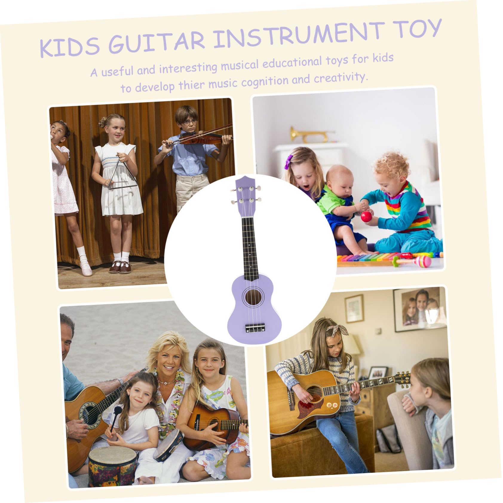 Alasum Ukelele 21 Pulgadas de Madera, Juguete Musical Infantil Guitarra Simulada, Superficie Pulida y Bordes sin Rebabas, Obsequio