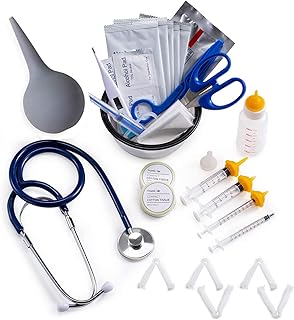 Puppy Kitten Whelping Kit, Whelping Kit with Feeding Nipple Bottle Stethoscope Scissors Cord Clamps Aspirator etc Full kit