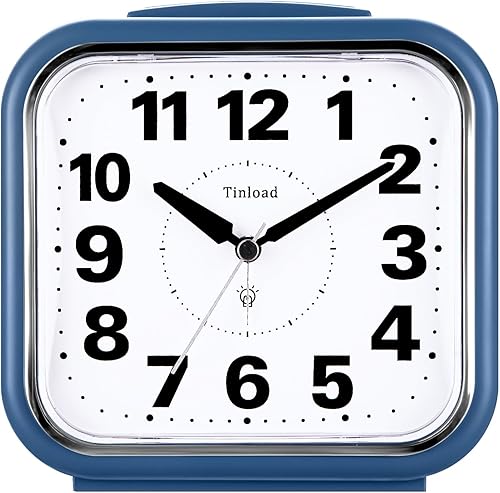 Miniatura 8 de Reloj despertador analógico grande de 14 cm sin tictac, silencioso y legible para personas mayores, fácil de configurar, alarma de aumento gradual,