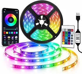Fita LED RGB 5 Metros USB com Bluetooth e App – Luz LED Colorida com Sincronização Musical para TV, Quarto e Setup Gamer