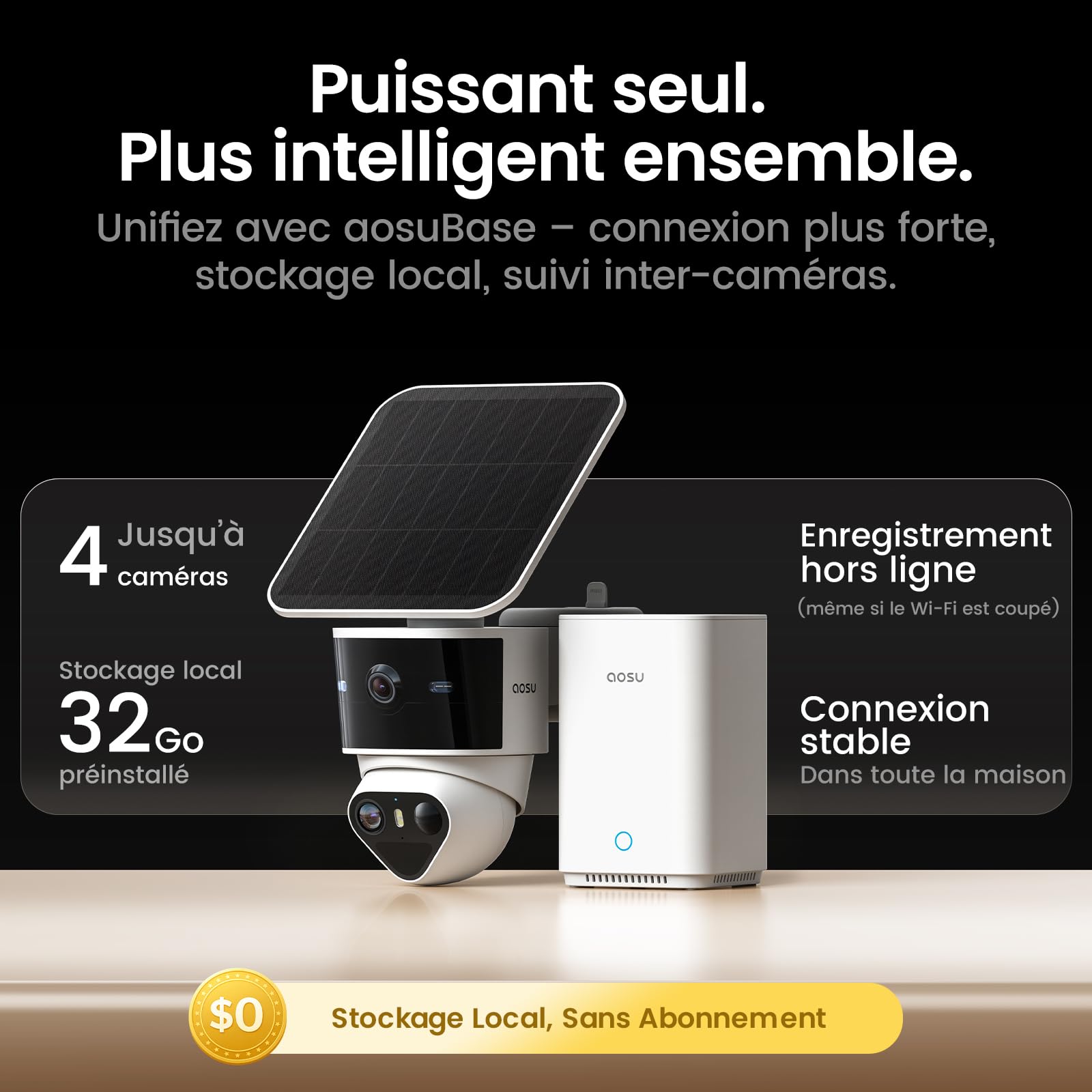 aosu T2 Pro 3K Caméra de sécurité extérieure Solaire sans Fil Kit 2 Caméras | Double Objectif 3K, Angle Mort Éliminé, 170°+360° PTZ, IA, Zoom 8x, Stockage 1To Extensible, Idéal Pour Maison Et Jardin