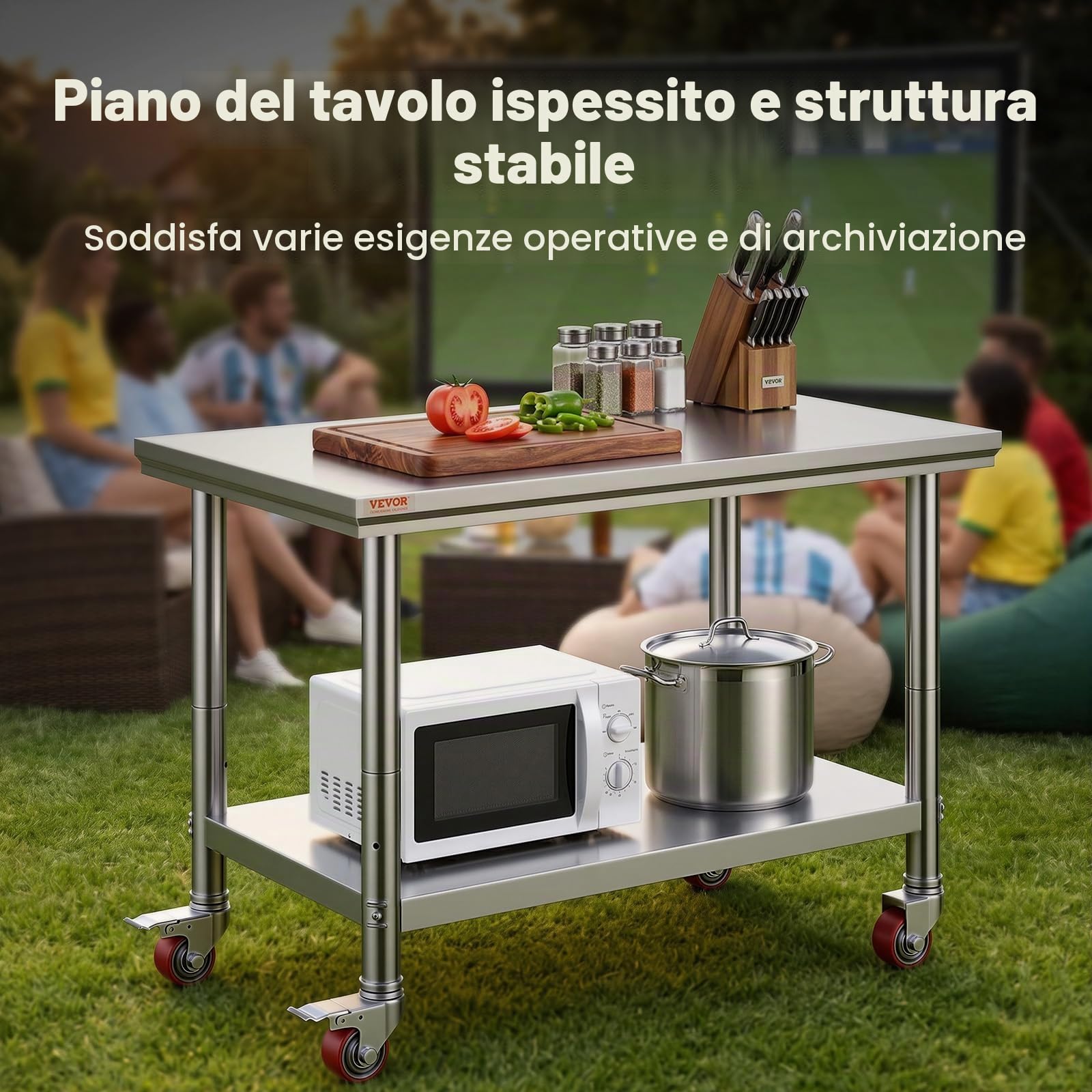 VEVOR Tavolo da Lavoro in Acciaio Inossidabile 91x61cm, Cucina Professionale, Pieghevole, con Ruote, Tavolo da Cucina Commerciale