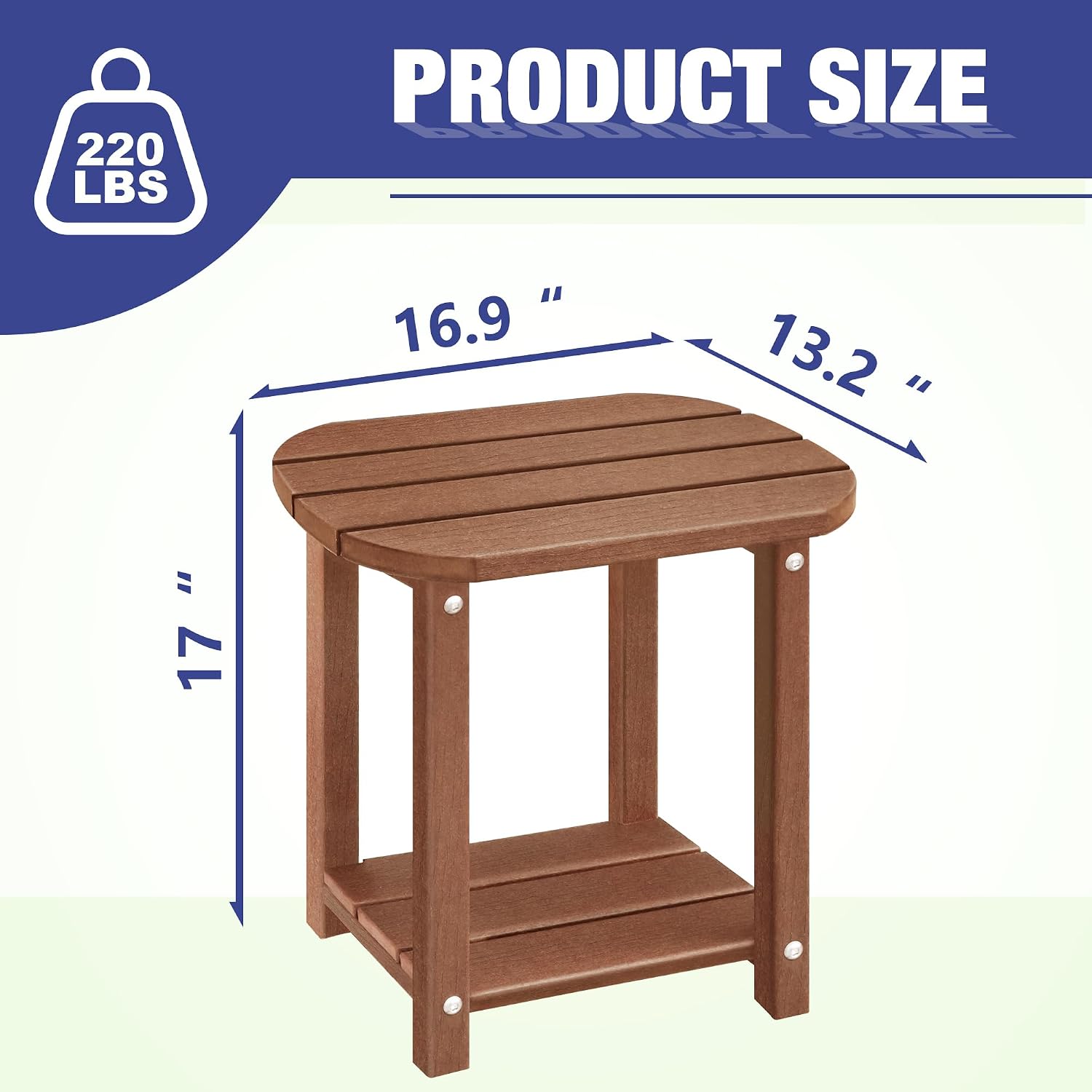  2-Tier Patio Side Table, Heavy Duty HDPE Outdoor End Table with Wood Texture, Weatherproof Composite Table for Adirondack Chairs, Deck, Pool, Indoor/Outdoor, No Peeling Cracking(Brown) thumbnail