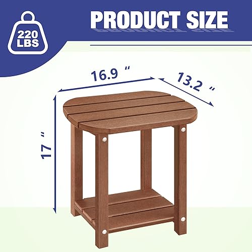 Miniatura 44 de LZRS Mesa auxiliar para exteriores, mesa auxiliar ovalada Adirondack doble con almacenamiento de 2 niveles, mesas auxiliares de HDPE para patio