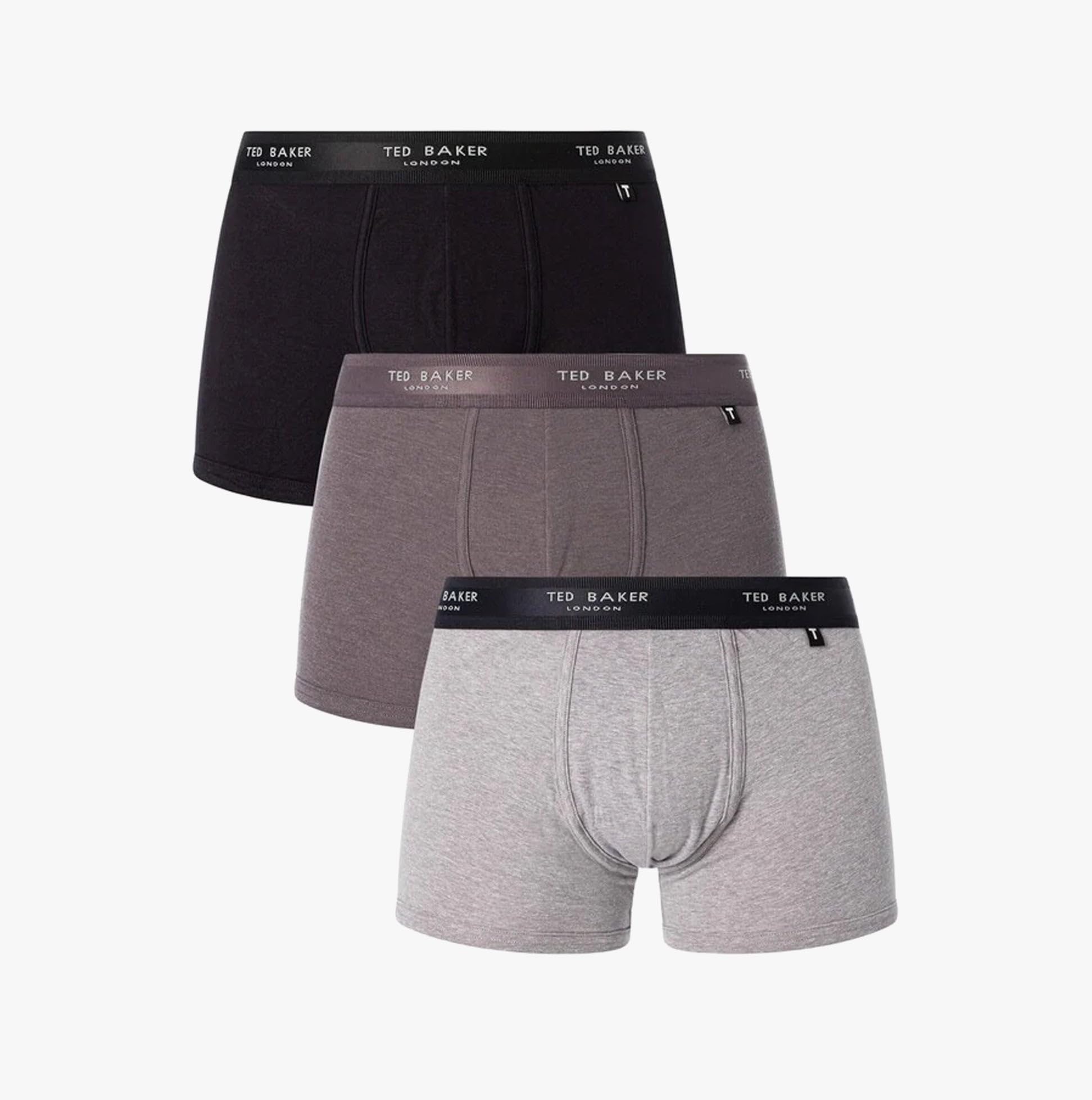 Ted Baker Men's Grey/Heather Grey/Black Trunks, Cotton, 3-Pack, (Tbb02), L