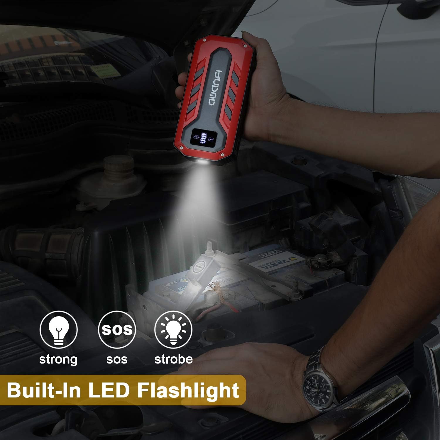 AWANFI Portable Car Jump Starter 800A Peak 12000mAh(up to 5.0L Gas, 3.0L Diesel engine) Portable Power Pack With Dual USB Outputs And Built-in LED Flashlight For Emergency : Automotive