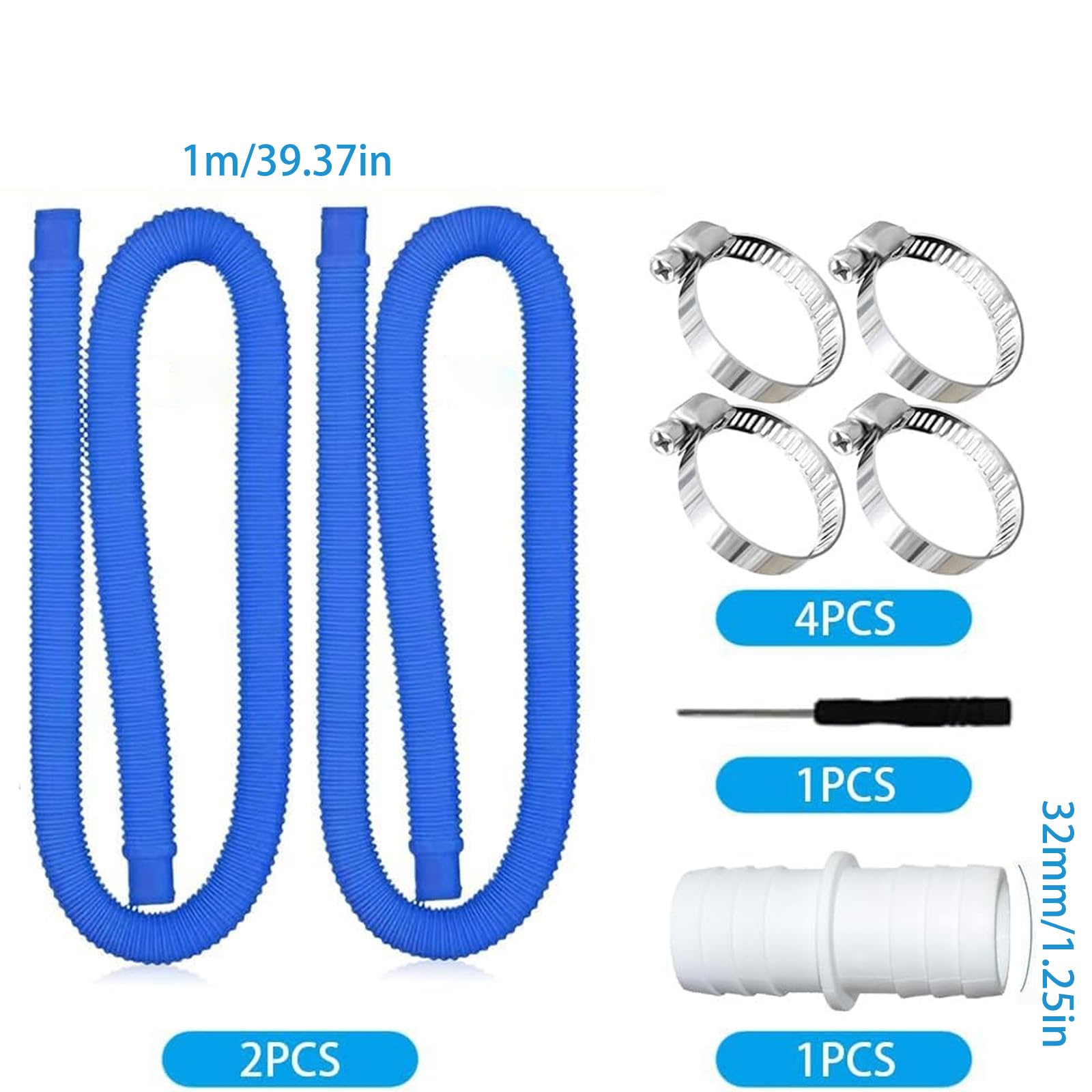 Potente tubo flessibile per pompe per piscina con design a prova di perdite e fissaggi rinforzati, adatto per vari sistemi di filtraggio e set di connettori per tubi per piscina spa, blu