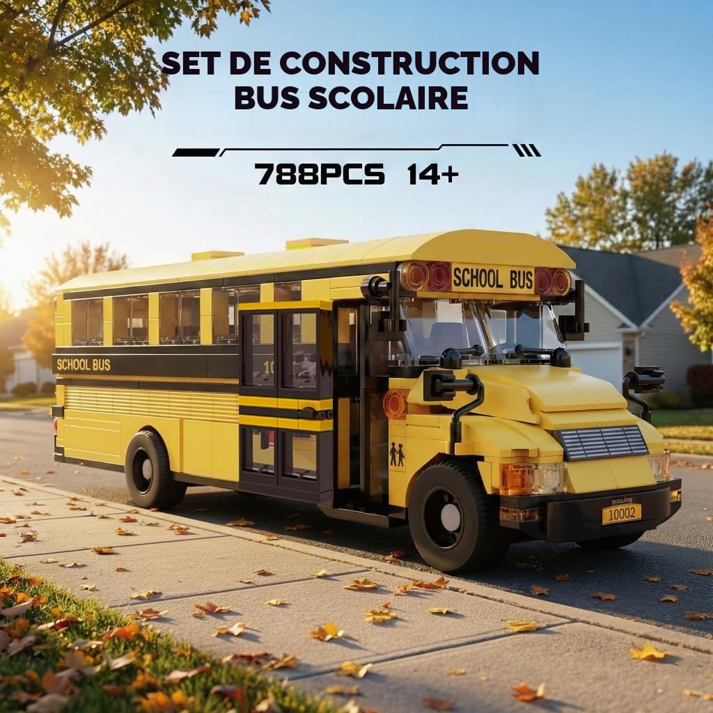 Set de Construction Autobus Scolaire, Modèle Éducatif STEM, Compatible avec Lego, Autobus Jaune de Transport Scolaire, Cadeau pour Adultes et Adolescents 14+, 788 Pièces