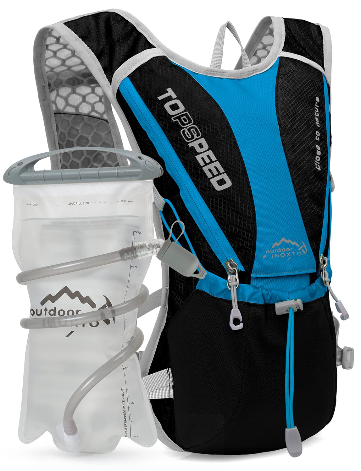 IX INOXTO - Mochila de hidratación para correr, chaleco de hidratación con bolsa de agua de 1.5 L (50 onzas) para hombres y mujeres, mochila de agua ligera para senderismo, ciclismo, escalada,
