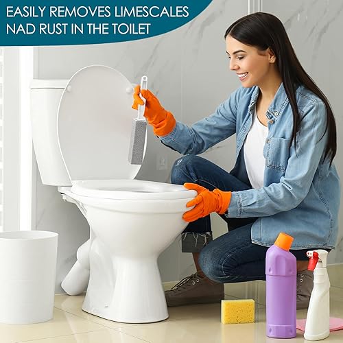 Miniatura 6 de Paquete de 20 limpiadores de inodoros de piedra pómez con mango para limpieza de inodoros, quitar cal, óxido, suministros de limpieza para inodoro,
