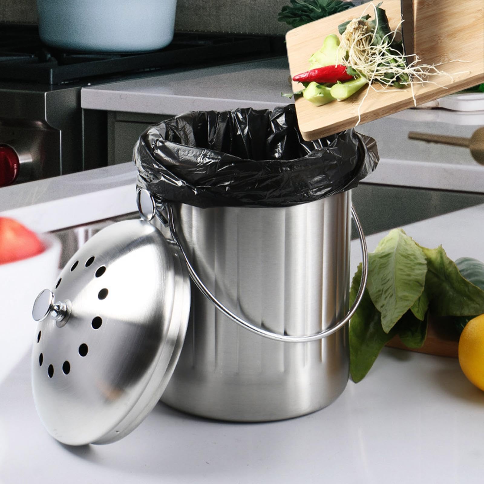 Grand seau à compost recyclable pour le pain, les déchets alimentaires, le jardinage, la cuisine