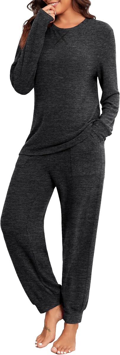 PrinStory Womens Pajama Sets Loose Pjs 2 Piece Lounge Set | Long Sleeve Top and Pants with Pockets, Warmth, Stretchy and Buttery-soft Fabric, Winter Pajamas, Warm Sleepwear