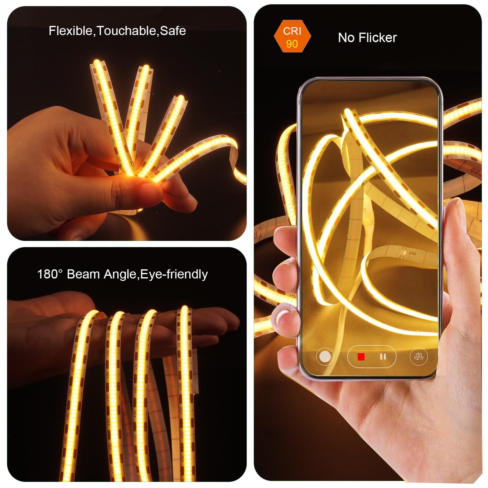 Bande LED COB USB 5V – Blanc Froid 6000K – 2 Mètres, 640 LEDs – Dimmable Et Découpable – Idéale Pour Rétroéclairage TV Et Déco