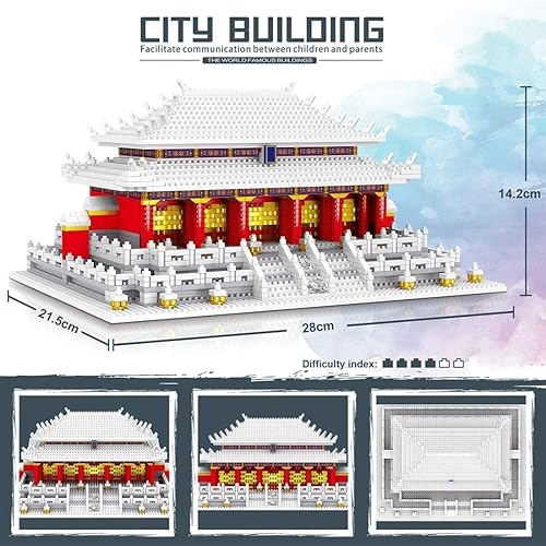 Miniatura 6 de Chinese Architecture - Juego de bloques de construcción de 4923 piezas, bloques de construcción del Salón de la Armonía Suprema, kit de construcción