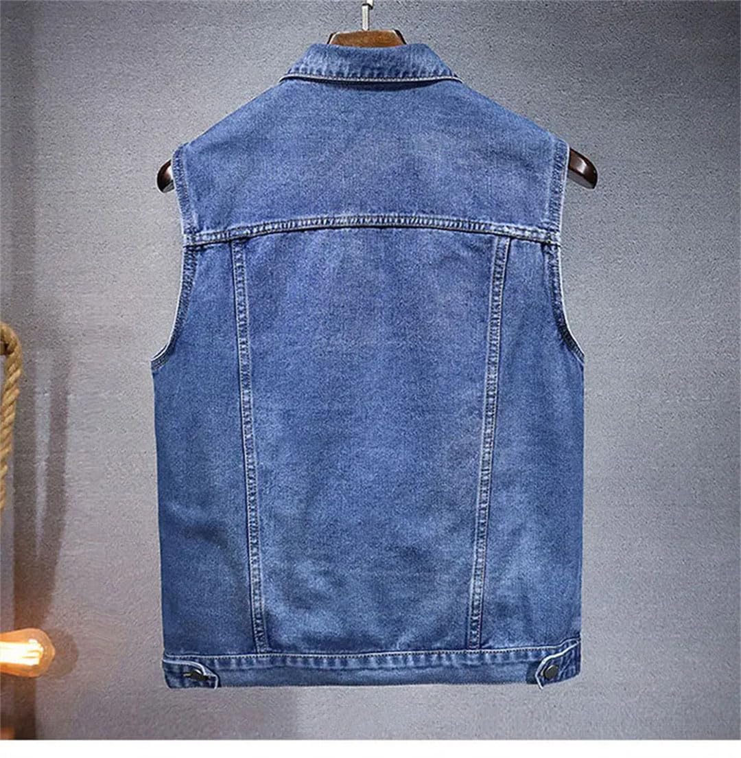 Gilet da uomo in denim multi tasche senza maniche vintage con risvolto giovanile denim gilet