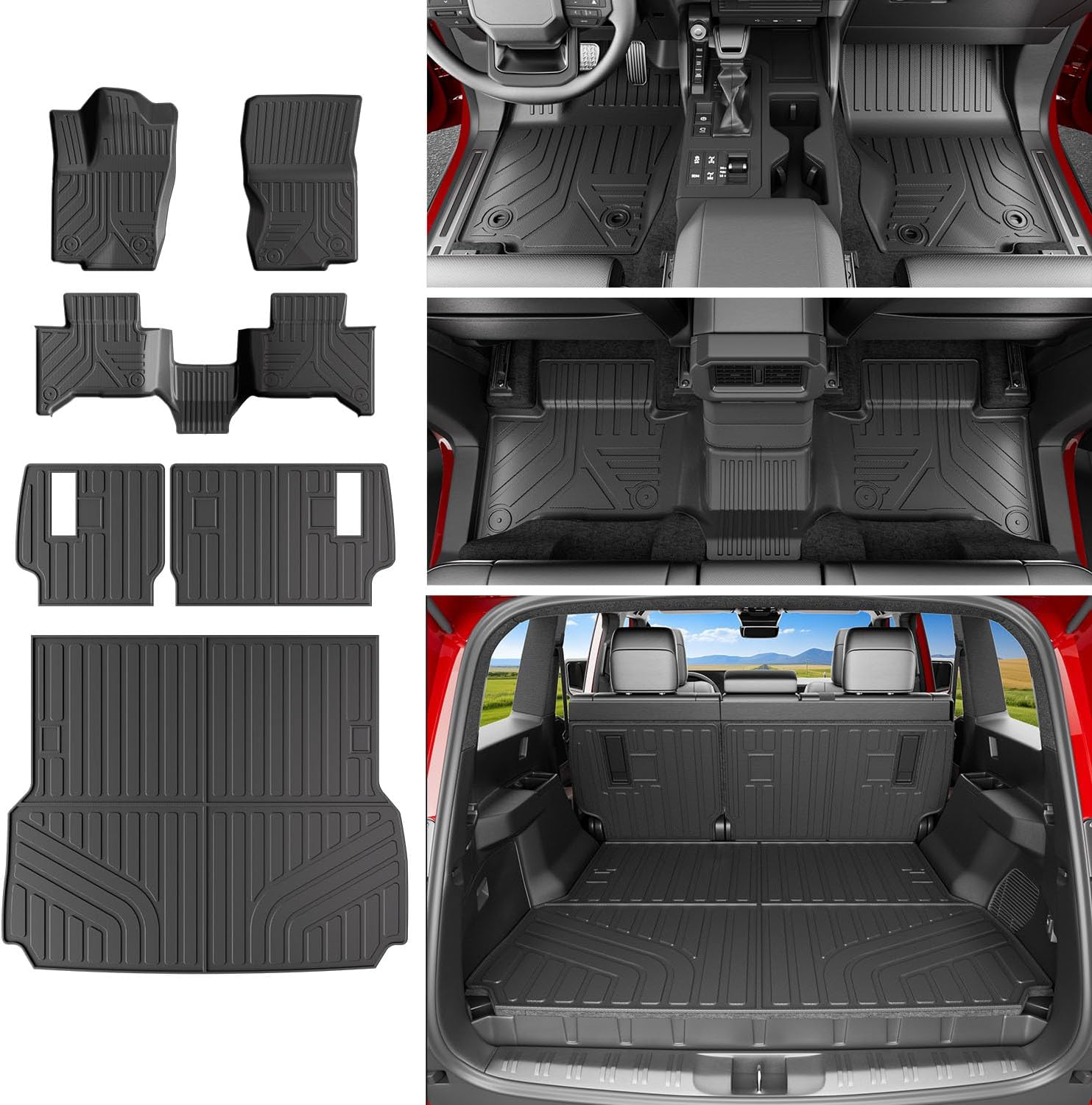 xipoqix 5 Seats Floor Mats Cargo Mat Backrest Mat Compatible with 2024 2025 2026 Toyota Land Cruiser/Lexus GX550 Overtrail Replacement for Land Cruiser Accessories (Trunk Mat+Backrest Mats+Floor Mats)