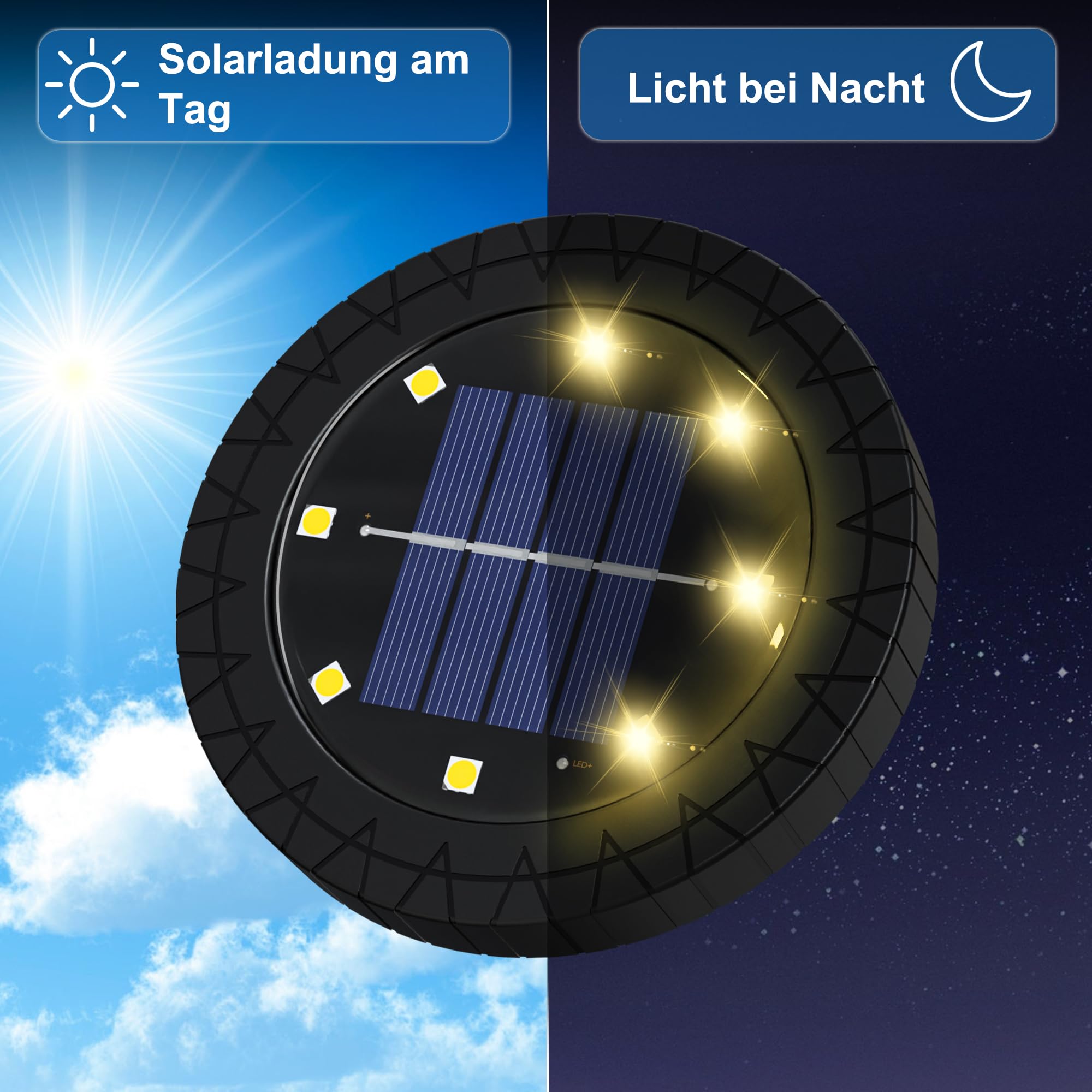 Solarna lampa podłogowa o ciepłej barwie bieli, 8 diod LED, lampy solarne do użytku na zewnątrz, opakowanie 12 sztuk - Solarne lampy ogrodowe LED, wodoodporna lampa podłogowa IP65