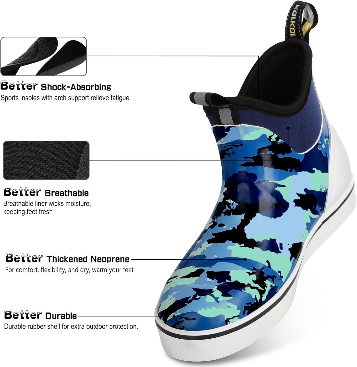 Kalkal Women's Deck Boots, Waterproof Ankle Rain Boots Fishing Boots with High Traction, Women's Rubber Boots For Gardening Fishing Boating Camping - Image 5