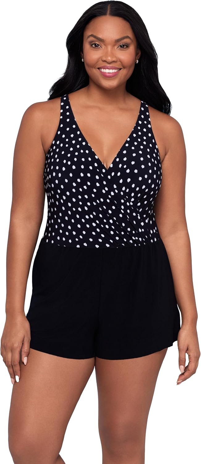 Women's Full Tummy Control Kim Swim Romper with Pockets and Built-in Bra
