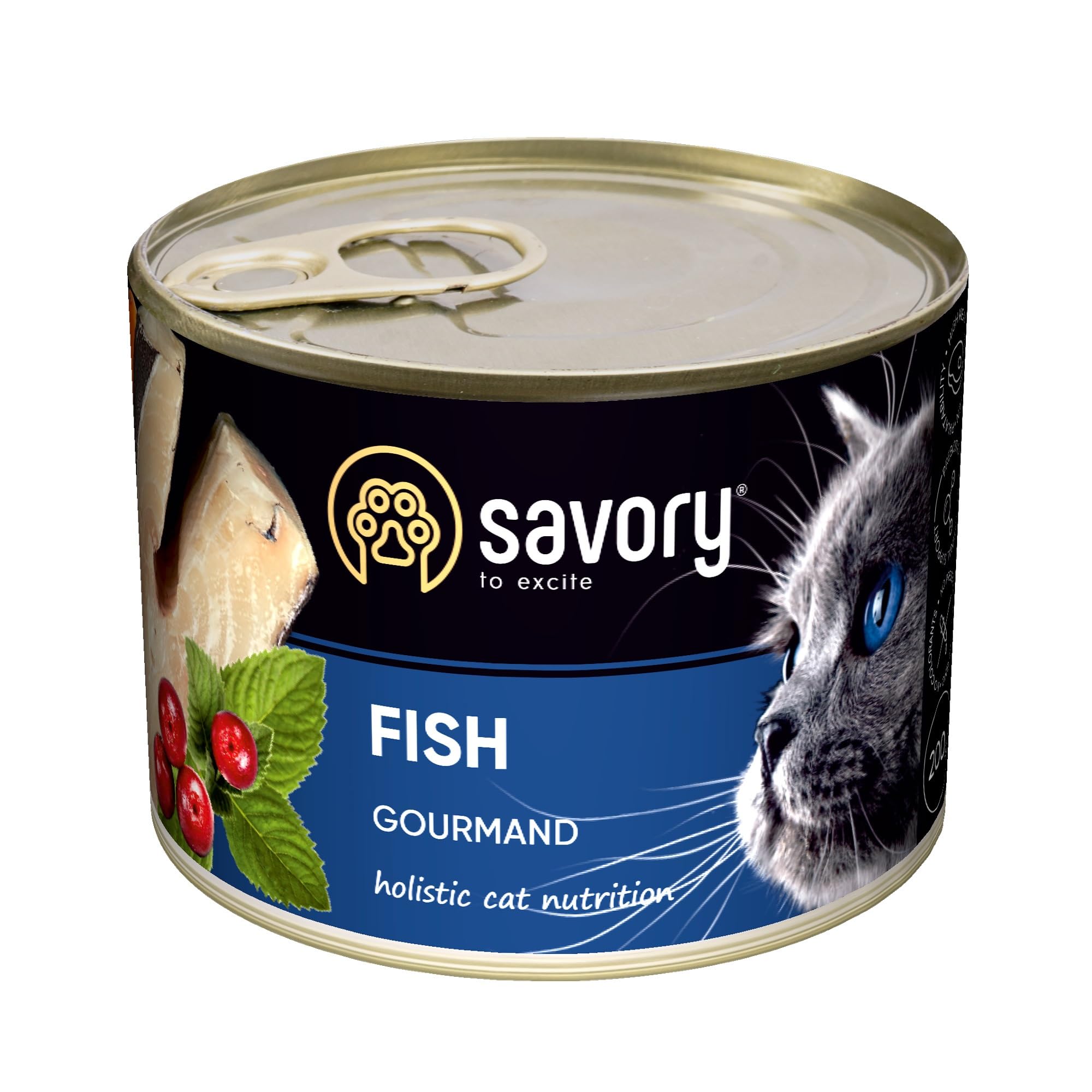 Savory - Mokra Karma dla Kota - Mokry Pokarm - Dorosły Kot - Ryba - Miękkie Kawałki Mięsa, z Tauryną, Witaminą E, D3, Cynkiem - 48 Szt. (48 x 200 g)
