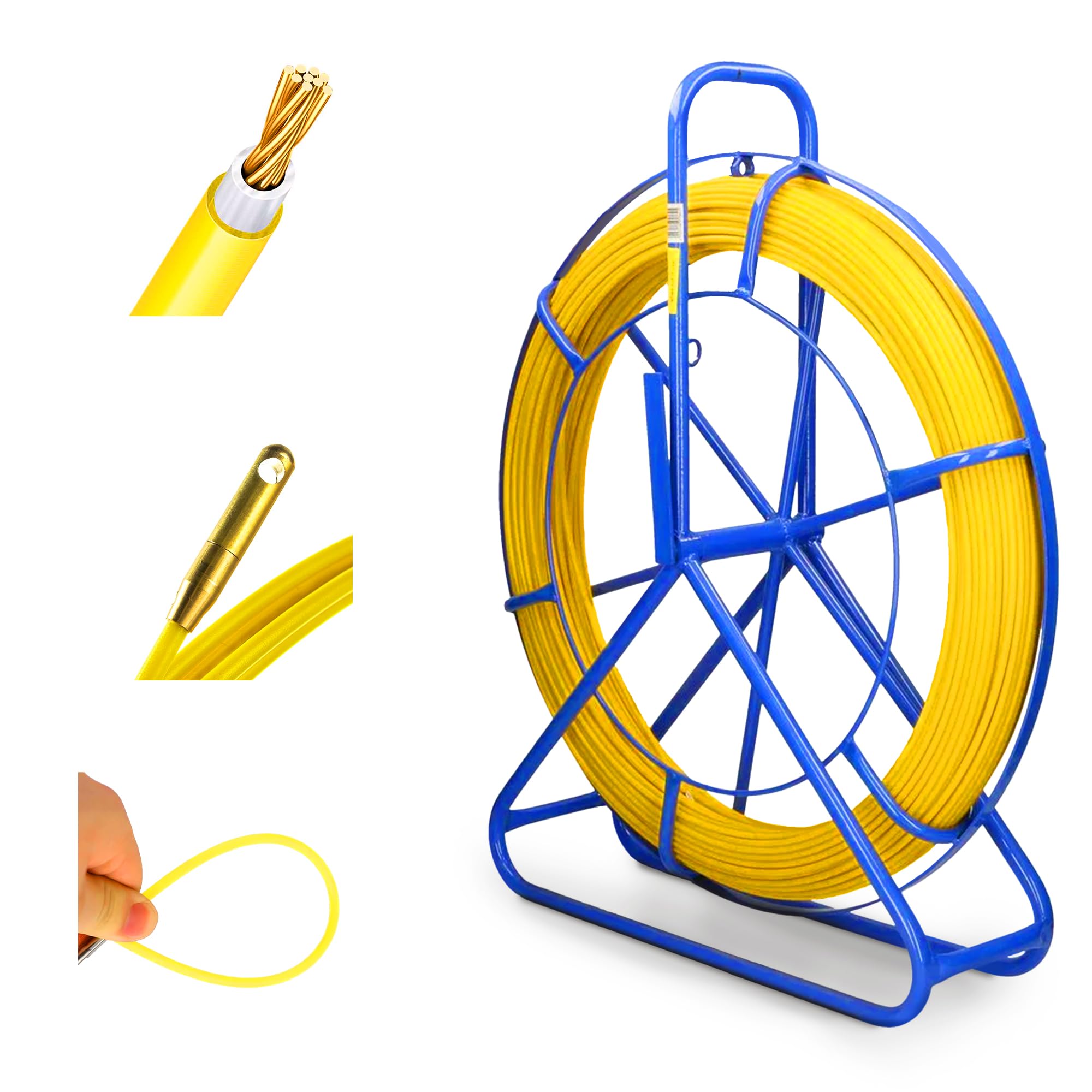 Extralink FRP varilla de fibra de vidrio de 6mm de diámetro 50m, tubo vacío con soporte para rodillos y freno, resorte retráctil con alta elasticidad y resistencia, accesorios de cable de fibra de