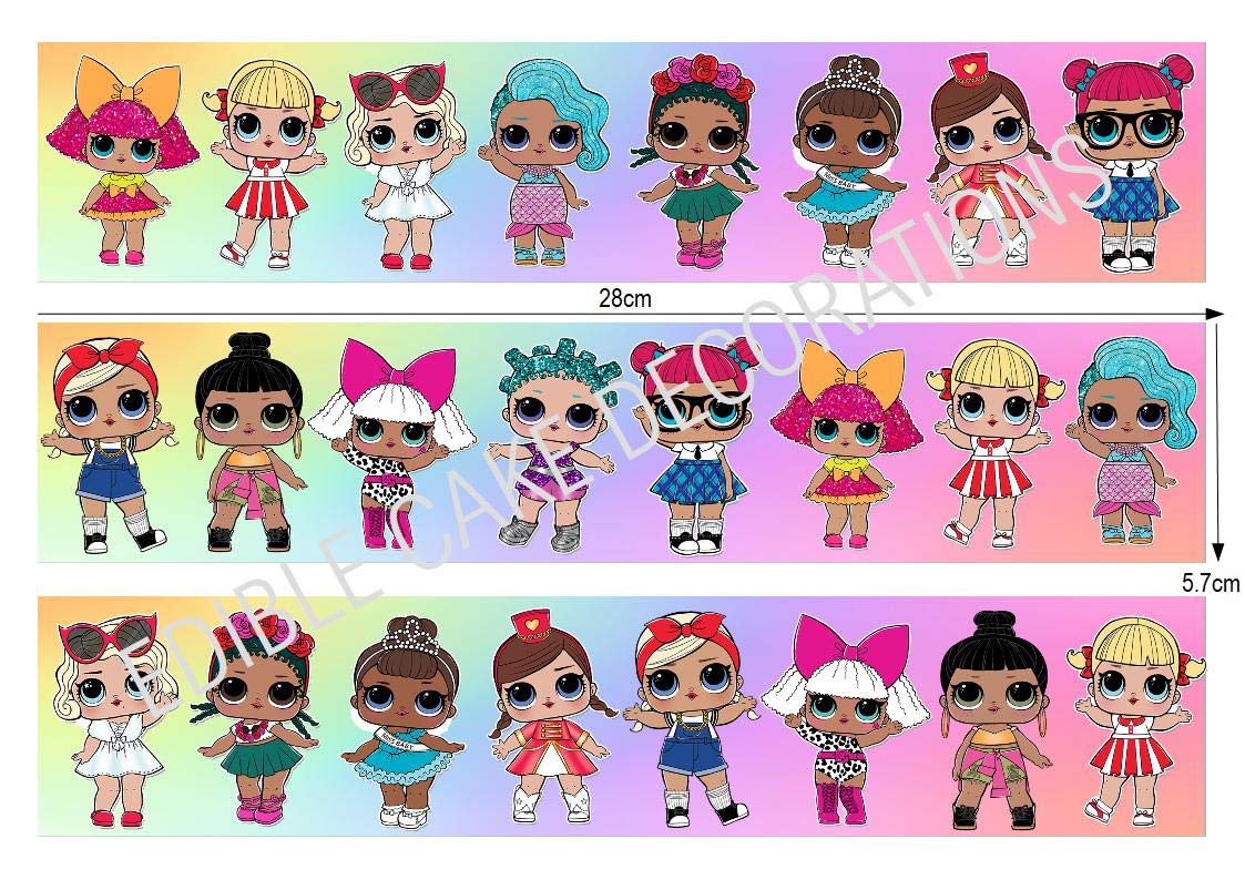 3 x Lol Dolls Cake Strips Borders Cake Rounds Edible Paper Toppers Cake Decorations