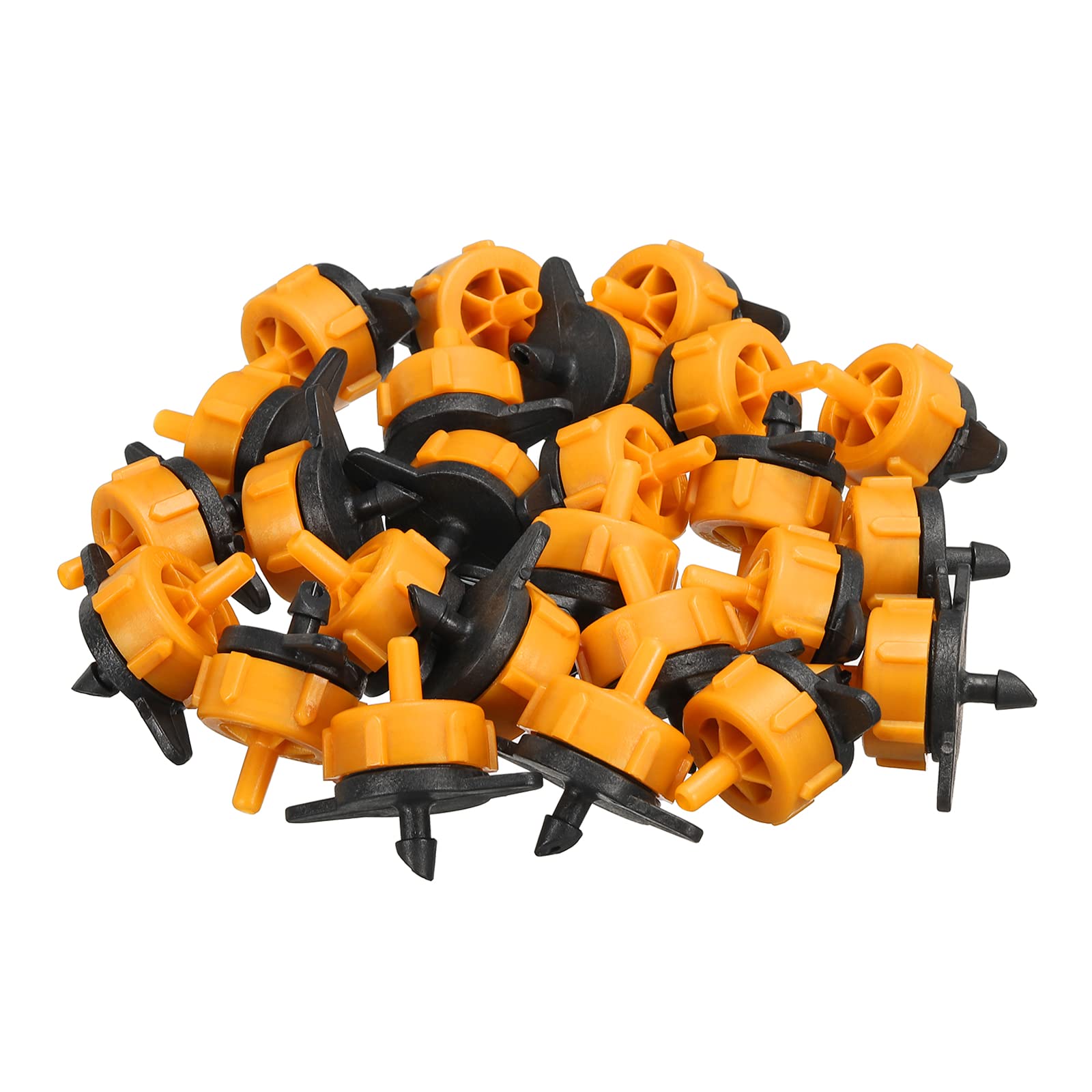 M METERXITY 25 Pack Pressure Compensating Dripper - Garden Irrigation, Maintain Constant Flow & Drip Emitter, Apply to Outdoor Garden Lawn (0.5 Gallon Per Hour, Black Orange)