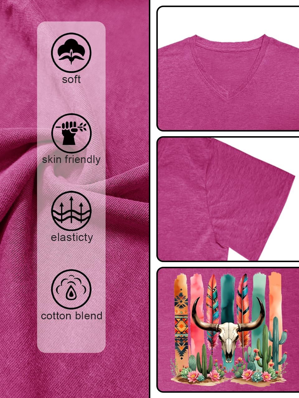 Cowgirl Shirts for Women Vintage Western Rodeo Graphic Tee Short Sleeve Tops Western Cow Skul Tee - Image 6