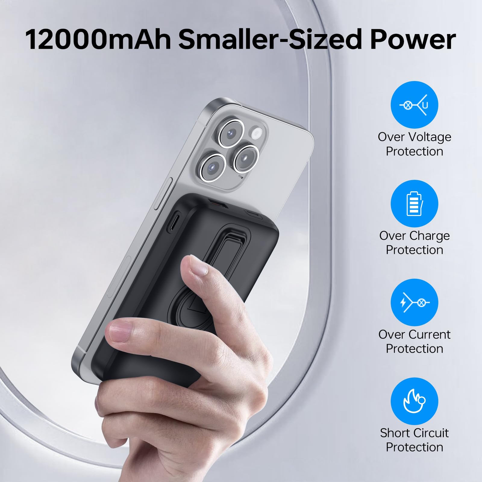 Eissix Power Bank, PowerBank Magnetico 12000 mAh, PD 22,5 W, Ricarica Rapida, Caricabatterie Wireless Portatile con ingresso e uscita USB-C, indicatore LED per iPhone 15/14/13/12/Pro/Pro Max