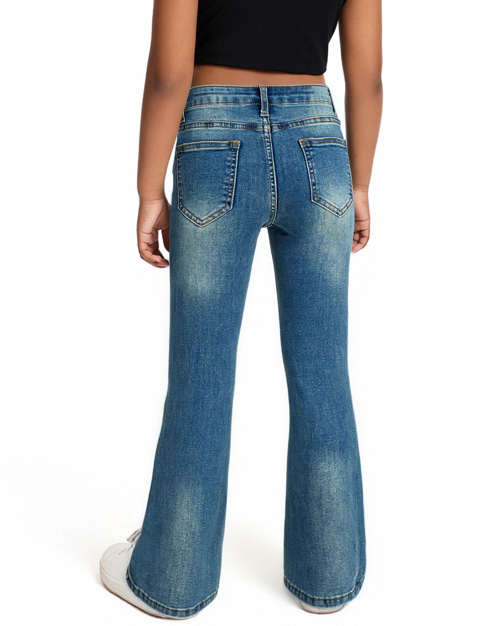 Maeau Jeans svasati casual retrò in denim svasato pantaloni a vita alta pantaloni jeans svasati con tasche