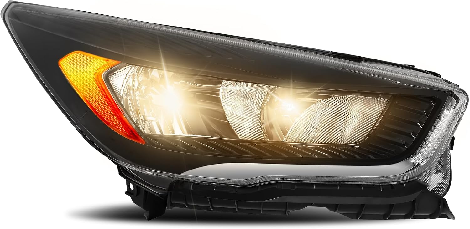 Headlight Assembly Fit For 2017 2018 2019 Ford Escape 17 Escape 18 Escape 19 Escape Headlamp (Black Housing Amber Reflector - R)