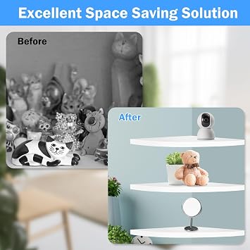 NIHUIFDPY 3pcs White Corner Shelf, 20cm Wood Wall Mounted Floating Corner Shelf, Minimalist Round End Floating Speaker Shelfs with Fixtures Included for Bedroom Kitchen, Living Room, Bathroom(3pcs)