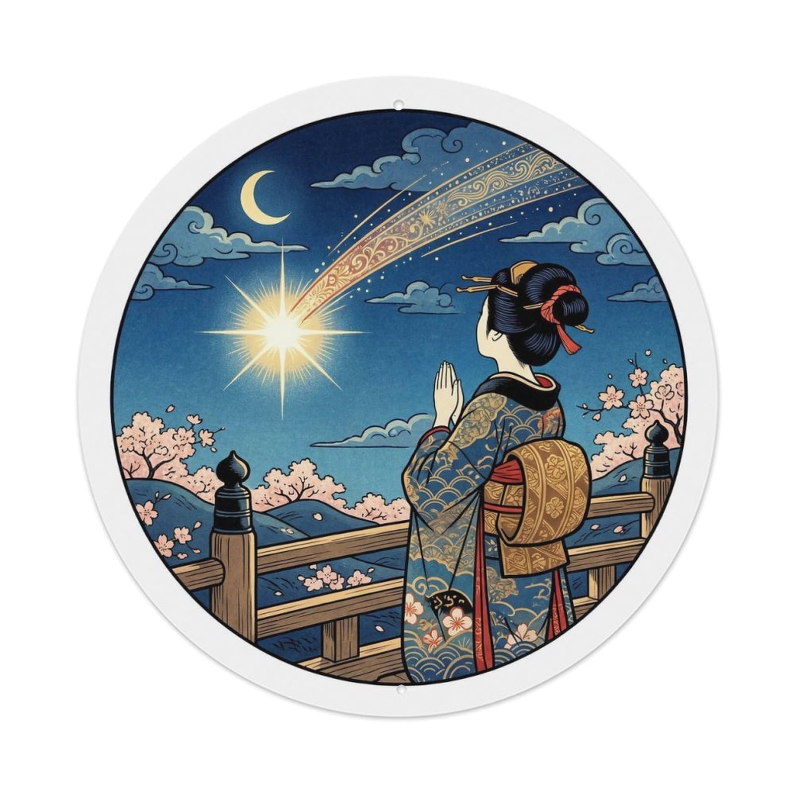 Japanese Geisha Single Meteor Streaking Wish Metal Tin Sign