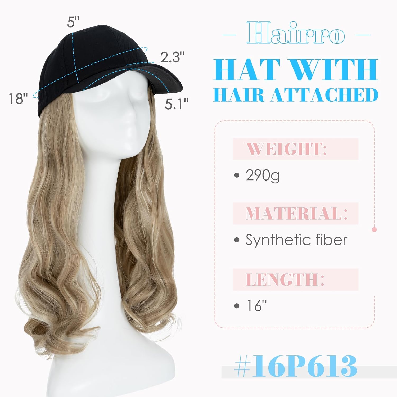 Hairro Baseball Cap with Synthetic Hair Wig - Adjustable Wave Hairpiece With Hat - Sandy Blonde Mix Bleach Blonde