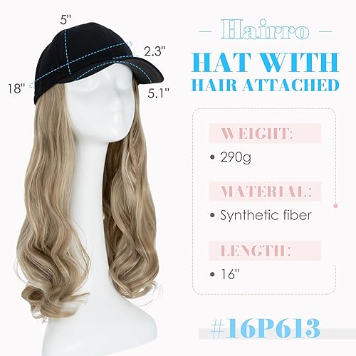 Miniatura 104 de Hairro Cap with Hair Attached For Women Wig Hat with Hair Short Bob style Synthetic Wavy Curly Adjustable Ball Cap Wiggy Hair Extensions 8" 180g #1