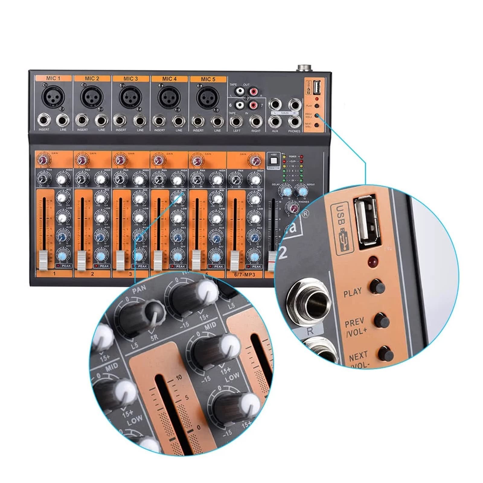 Amazon | オーディオミキサー、 ポータブル 7 チャンネル マイク