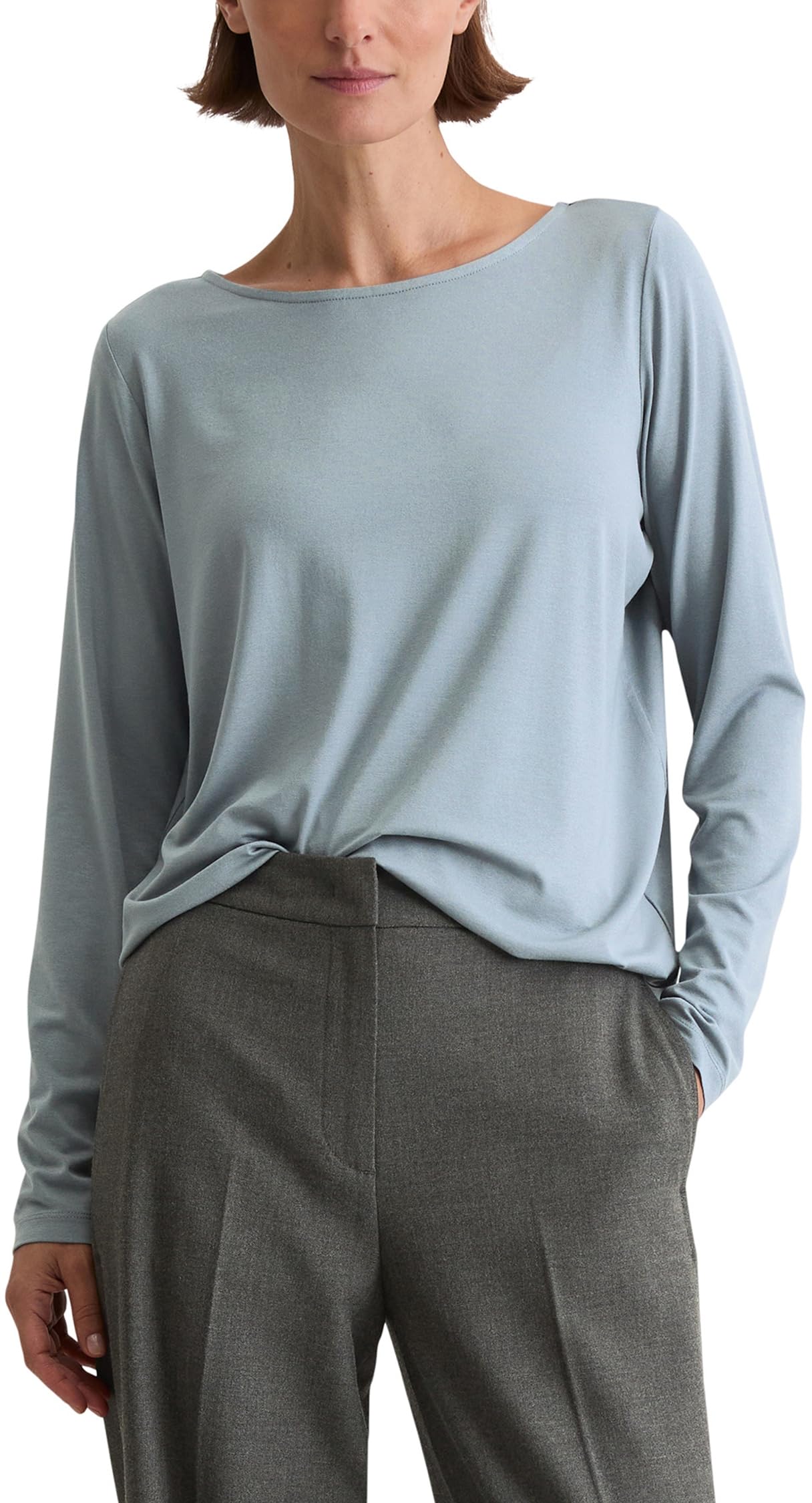 Marc OߴPolo Camiseta de Manga Larga de Tejido elástico Mujer con Cuello Barco