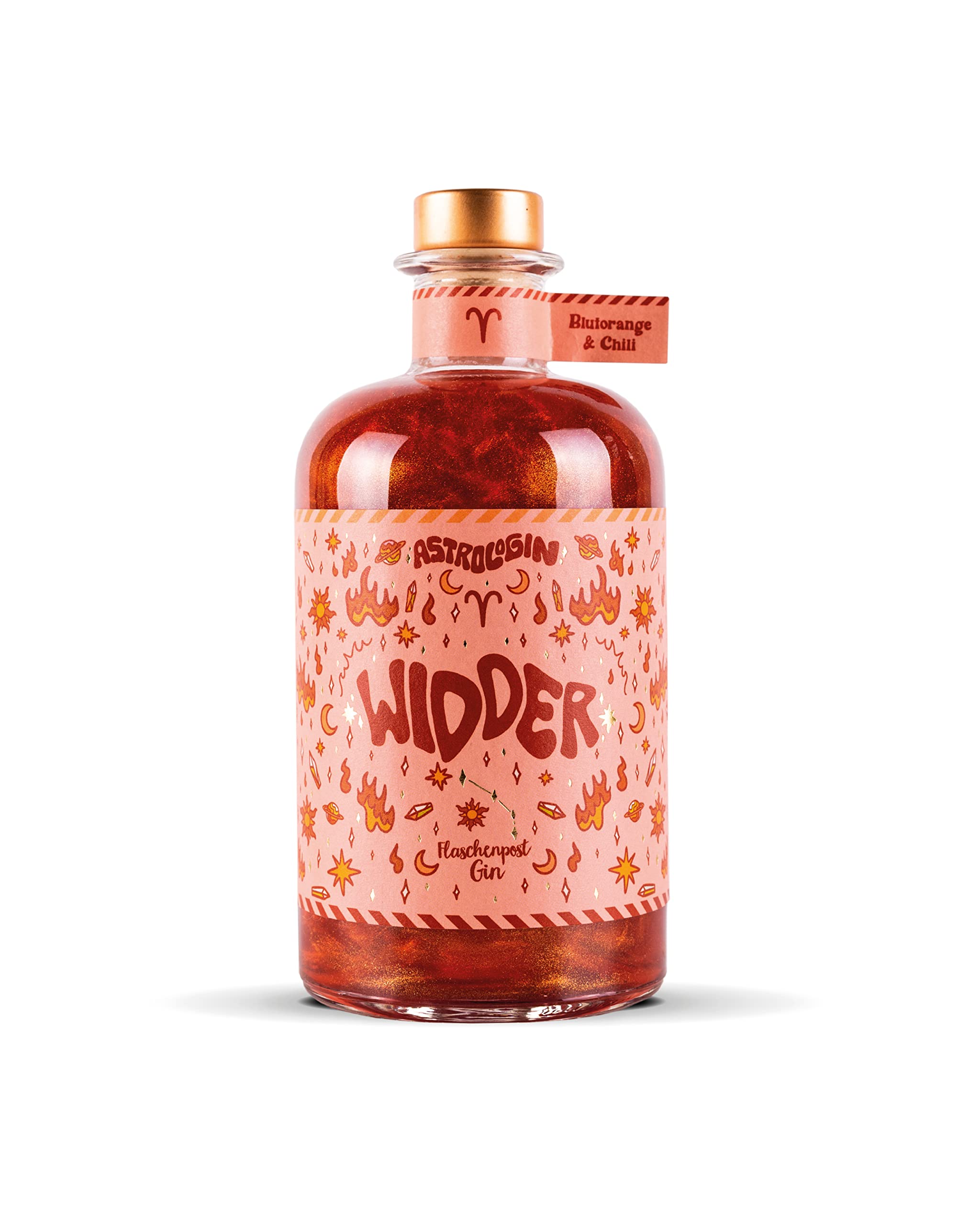 AstroloGin - WIDDER Für jedes Sternzeichen ein Farbiger Glitzer Gin mit Blutorange & Chili aus Deutschland 41% Vol (1 x 0,5l)