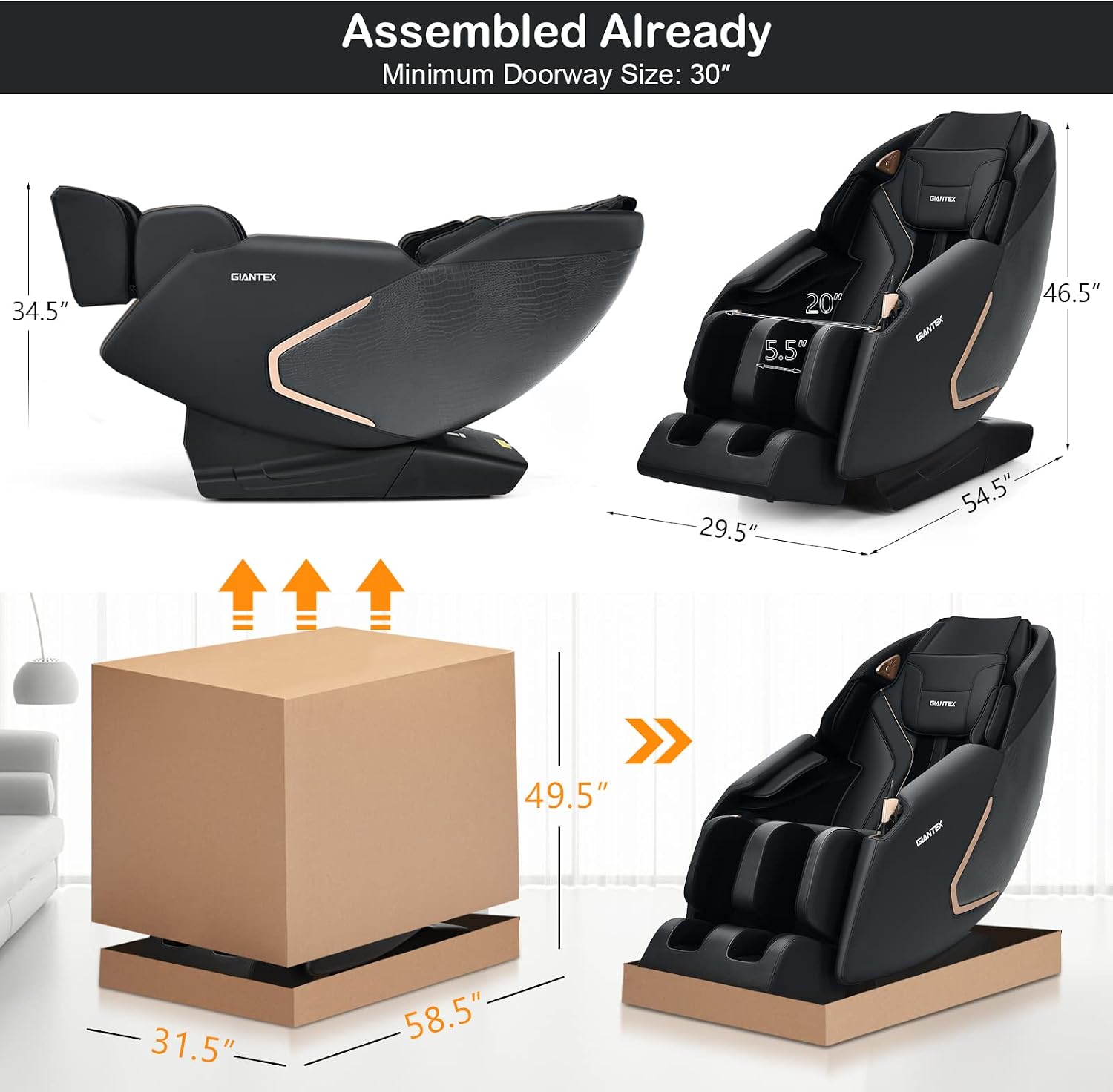 Giantex Full Body Massage Chair, Electric Recliner Chair with SL Track, Air Bag, Zero-Gravity, Heater, Foot Roller, Bluetooth, Shoulder Detector, 8 Auto Modes, Free Indoor Delivery