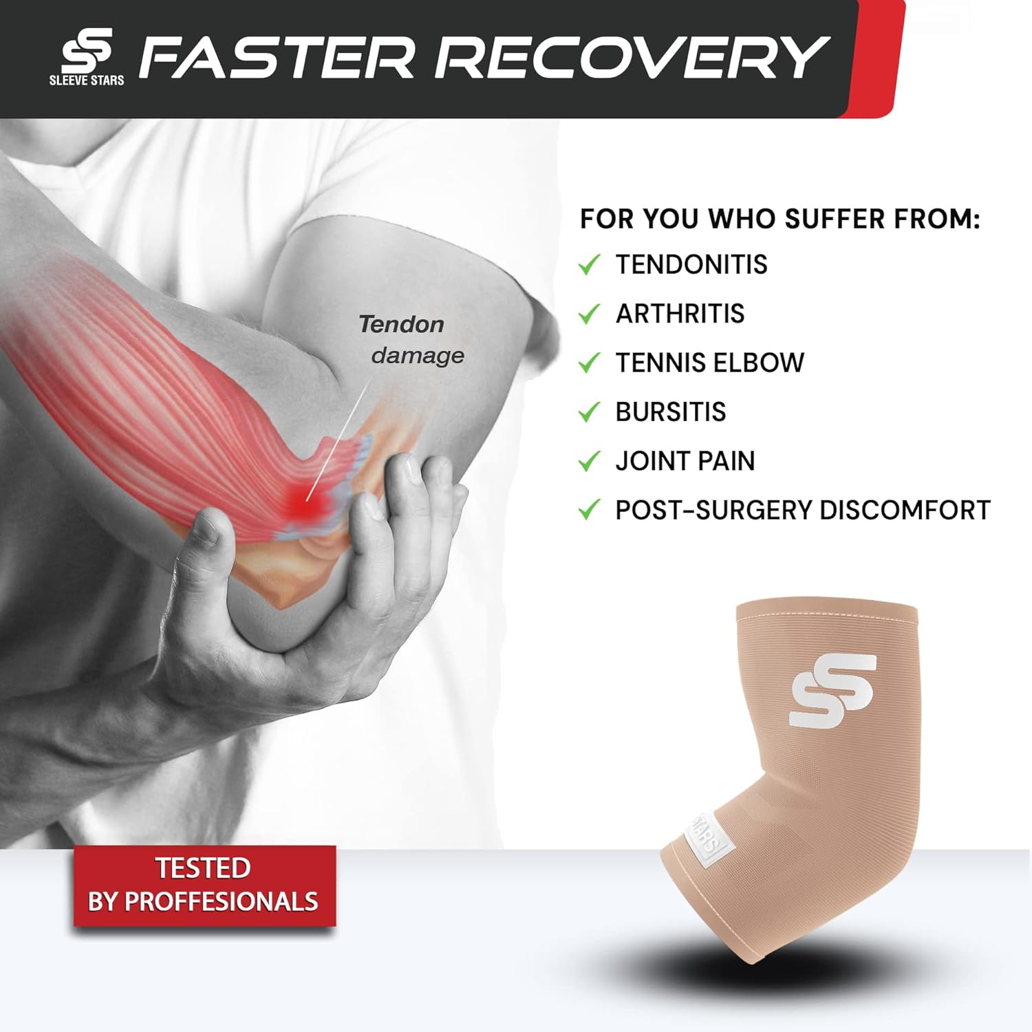 Sleeve Stars Elbow Compression Sleeve for Women & Men, Tennis Elbow Brace for Tendonitis and Tennis Elbow Sleeve for Elbow Pain & Arthritis, Arm Protector Support Wrap for Golf & Other Sports (S-XXL) : Health & Household