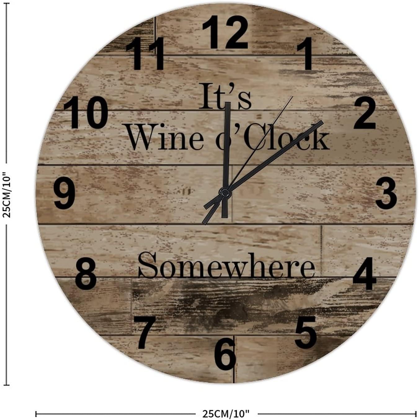 Brown Wood Grain Hanging Clock Arabic Numerals Retro Wooden Clock 10in Quartz Analog Quartz Battery Operated Personalised Popular Wall Decor for Farmhouse Bathroom Residence Cafe image 2