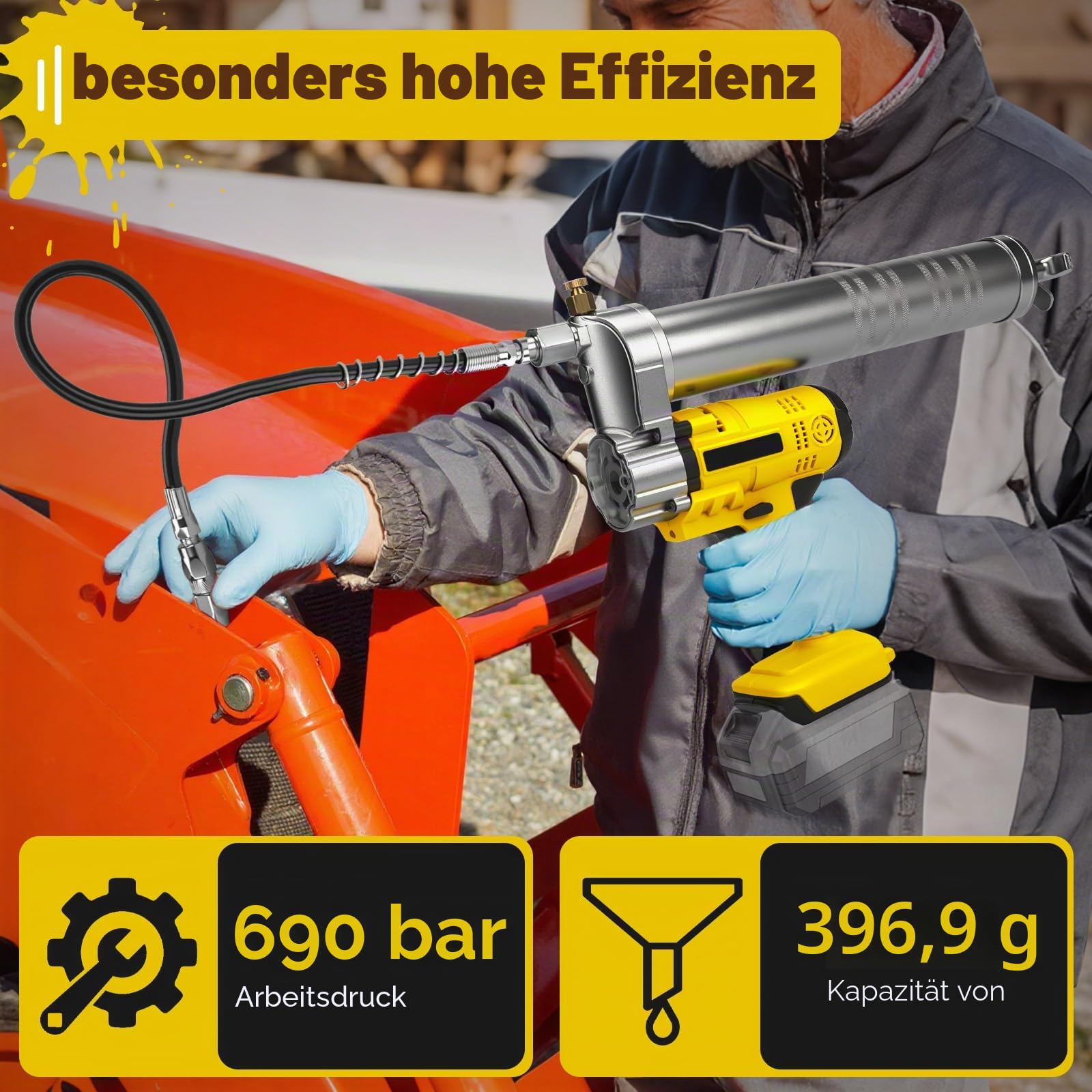 WingFly Akku-Fettpresse für Dewalt 18V,20v Akku – 10000 PSI Elektrische Fettpresse, Bürstenloser Motor, 600ml Fettpatronen Befetten von Fahrzeugen und Maschinen(Ohne Akku)