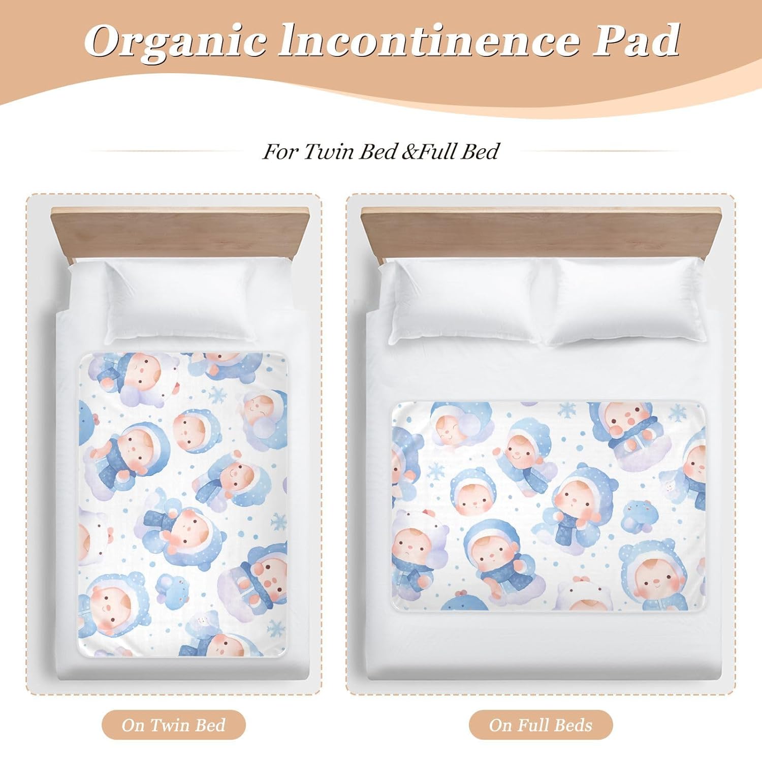 Cartoon Cute Baby Blue Extra Large Resuable Potty Training Pad Water Resistant Diaper Changing Pad Leakproof Quick Drying Bed Liners for Infant Baby, 52" L x 34" W
