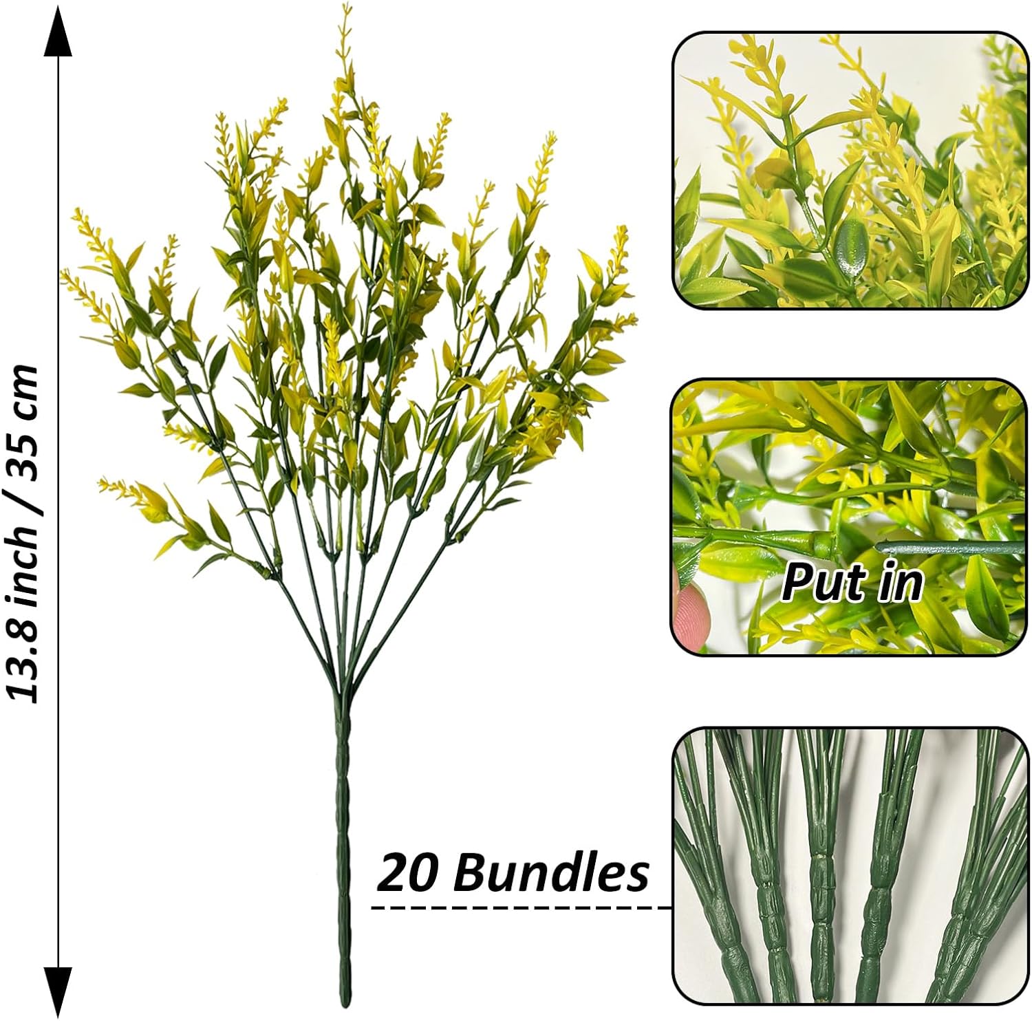 20 Bundles Artificial Flowers Lavender Outdoors UV Resistant Fake Plants Bulk Faux Plastic Flowers Artificial Plants Greenery Shrubs Garden Porch Window Box Wedding Decor (Yellow)