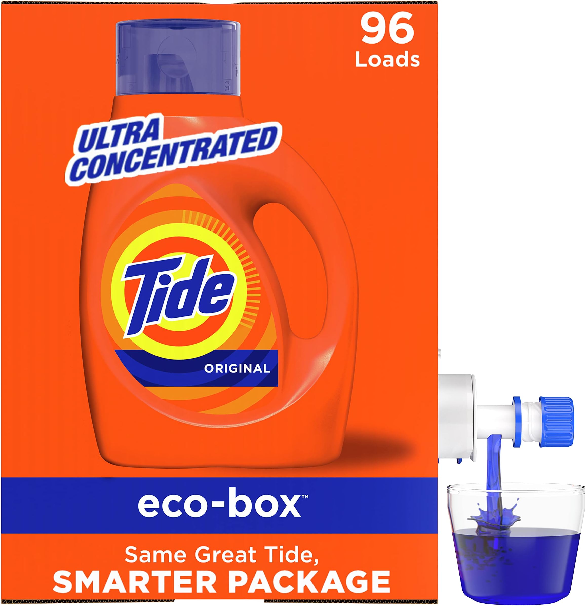 Tide Laundry Detergent Liquid Soap Eco-Box, Ultra Concentrated High Efficiency (He), Original Scent, 96 Loads