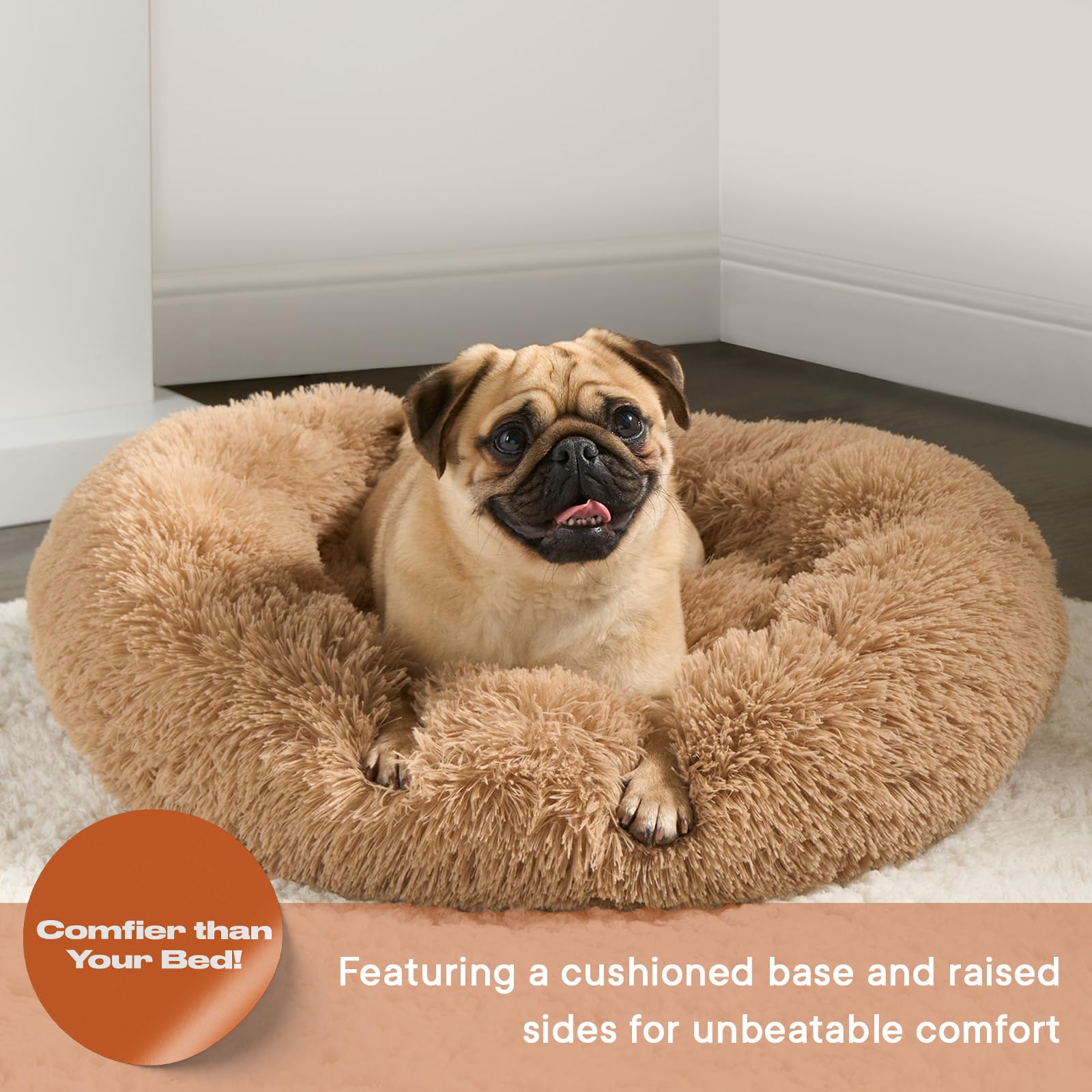 OHS Calming Donut Dog Bed Medium, Luxury Cat Bed Super Soft Plush Cosy Washable Dog Bed for Living Room Kitchen Pet Beds for Dogs Beige - Image 4