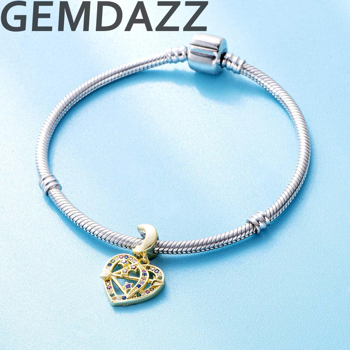 GEMDAZZ 925 Sterling Silver Valentines Day Charms Heart Charms, I Love You to The Moon and Back Pendant, Cupid Arrow and 4 Leaf Clover Beads fit European Bracelets, Gift for Lover/Wife/Girls - Image 2