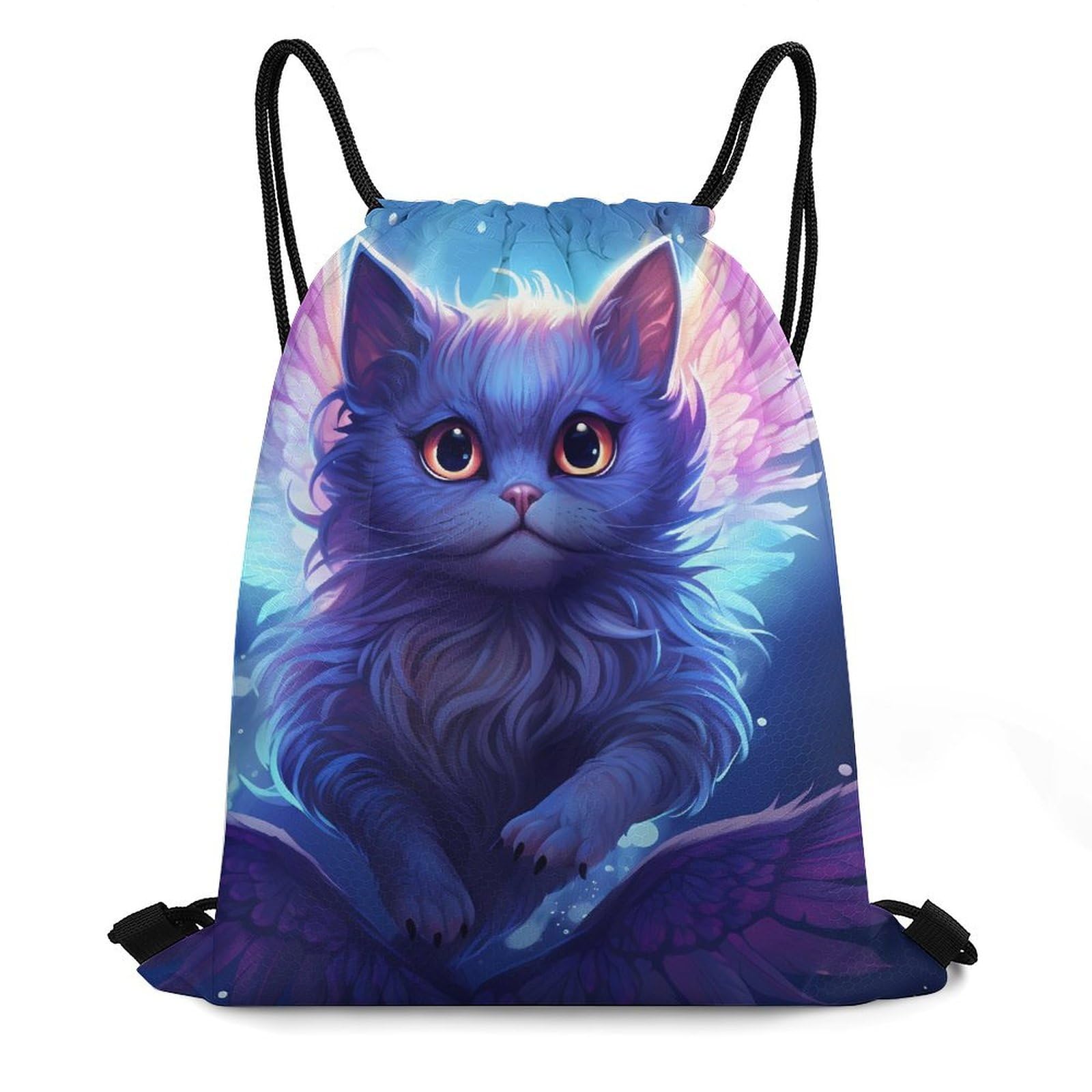 Cute Cat with Wings Drawstring Backpack Durable Sport Gym Bags Daypack for Men Women 35 * 42cm