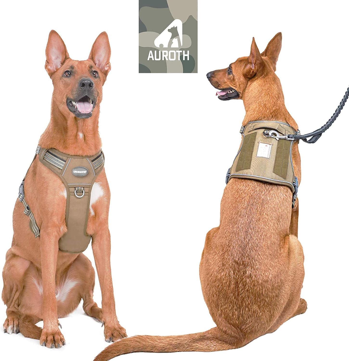 Auroth Tactical Dog Harness with 6 FT Tan Heavy Duty Dog Leash for Large Breed Dogs, No Pulling Reflective Dog Training Vest Army Yellow XL